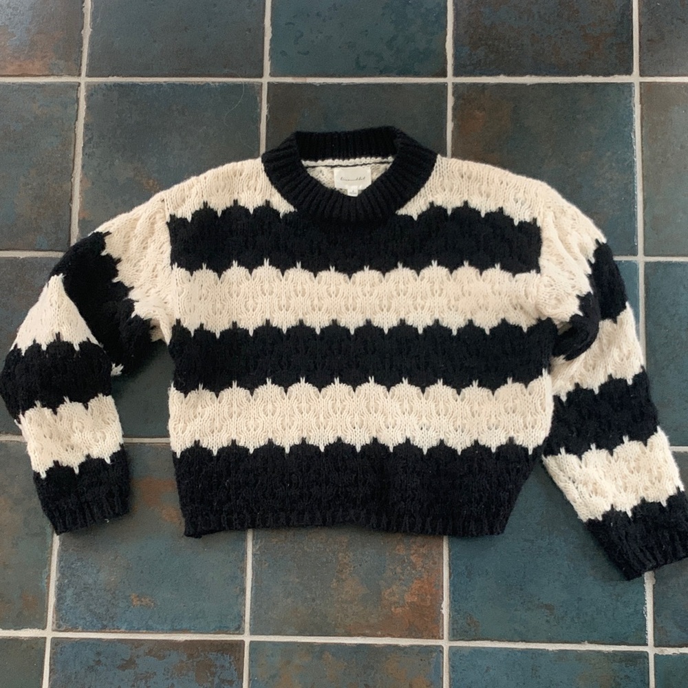 Line & Dot Black and Cream Striped Sweater